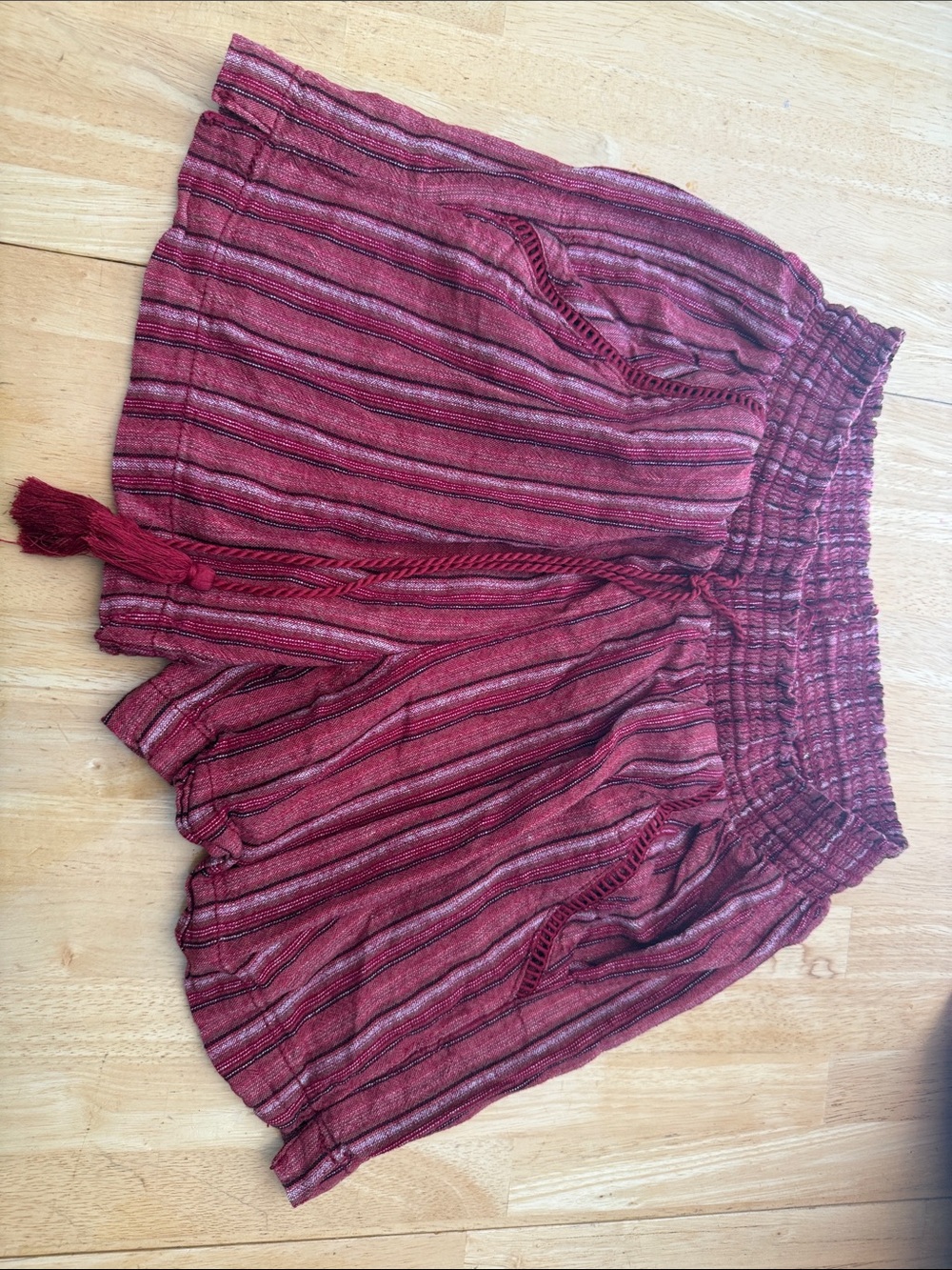 Briggs New York Red Striped Smocked Top